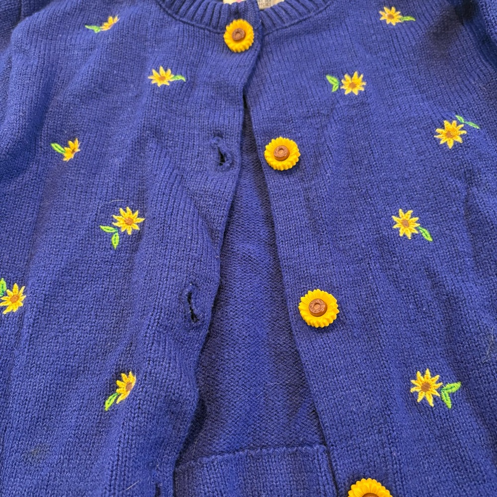 Vintage 90’s Baby Togs Blue Knit Sunflower Cardigan Sweater Size 24M - Picture 2 of 5